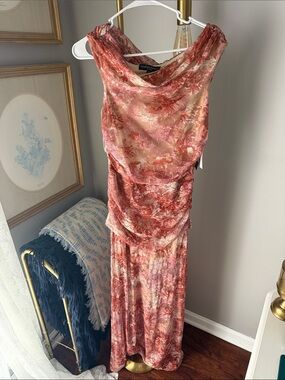 Fourteenth Place Floral Cowl-Neck Maxi Dress in Rose and Cream